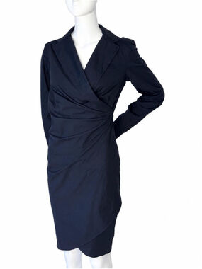 Max Mara Black Wrap Dress IT 42 US 8 Draped Long Sleeve Made in Italy